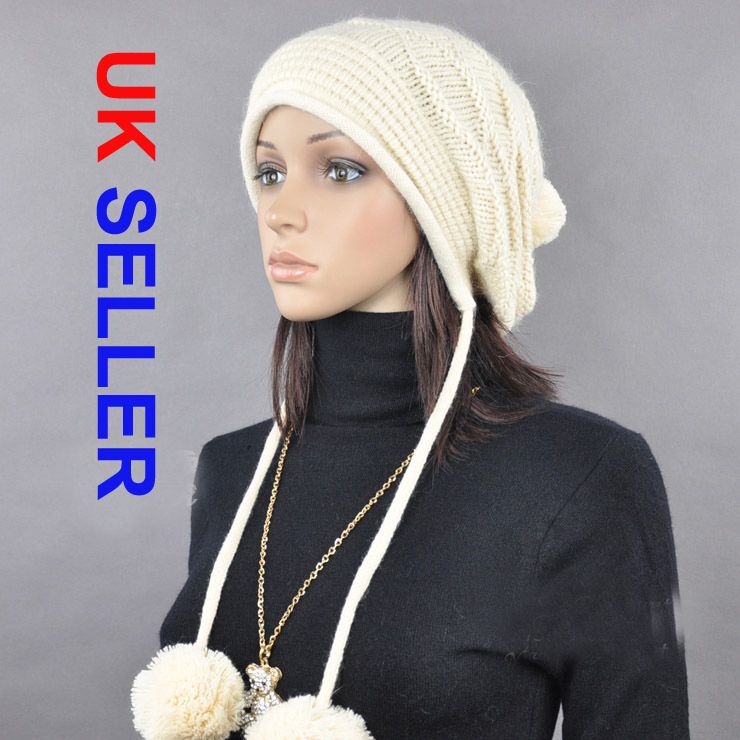 Rabbit Fur Beas Women Oversized Beanie Hat Cap 3 Colour  