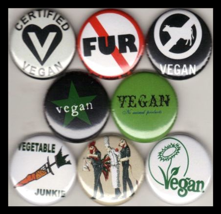 VEGAN 1 buttons badges NO MEAT FUR PROTEST VEGETARIAN  