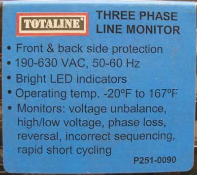 New Totaline P251 0090 3 Phase Voltage Line Monitor  