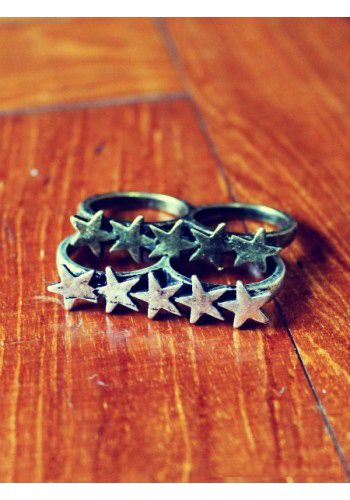 Star Double Fingers Two rings Gold Copper Hippie Vintage Retro Women 