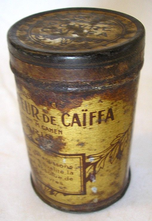 TOLEWARE TIN CANISTER CAIIFA POIVRE GRIS SMALL c1900  