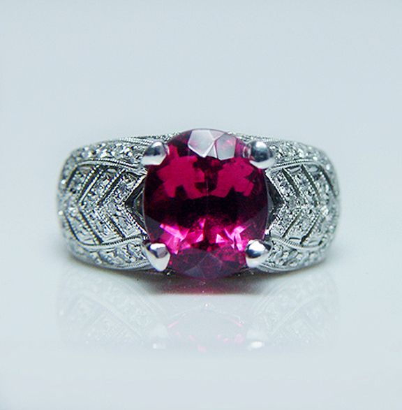 Vintage 3ct Rubellite Diamond Ring 18K White Gold 9.5gr HEAVY Estate 