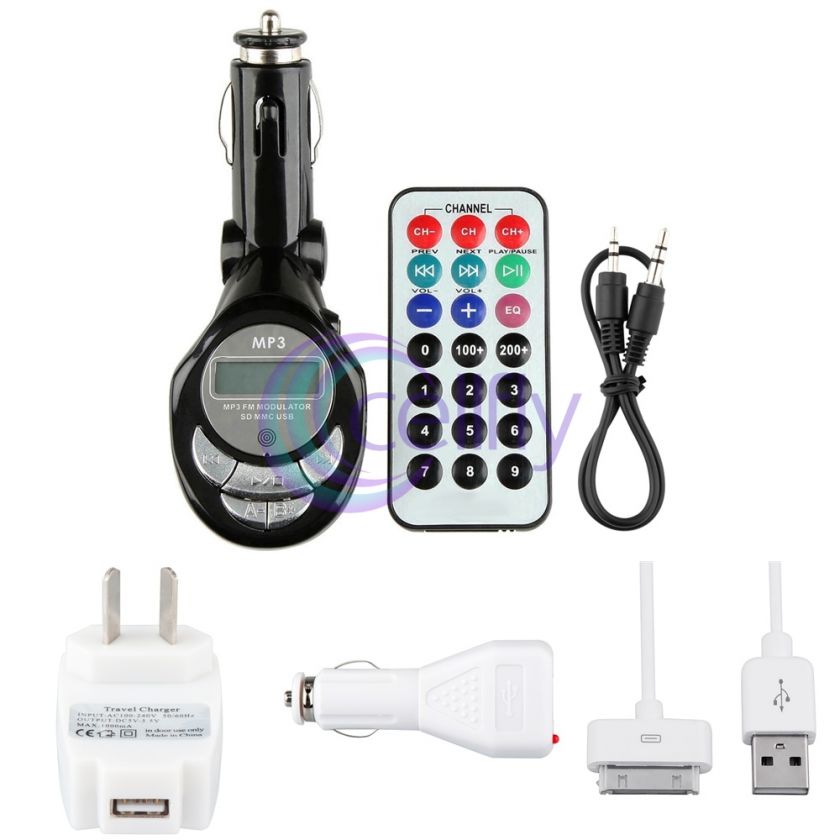 USB Car Kit FM Radio Transmitter/Charger Data Sync Cable Cord For iPod 