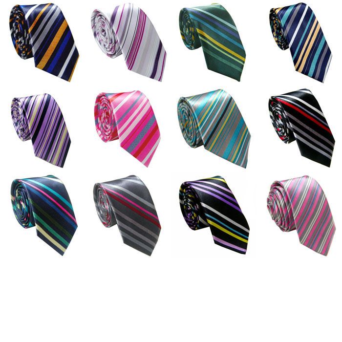 161# 1pc Stripes SLIM NARROW SKINNY Neck tie W2,5cm  