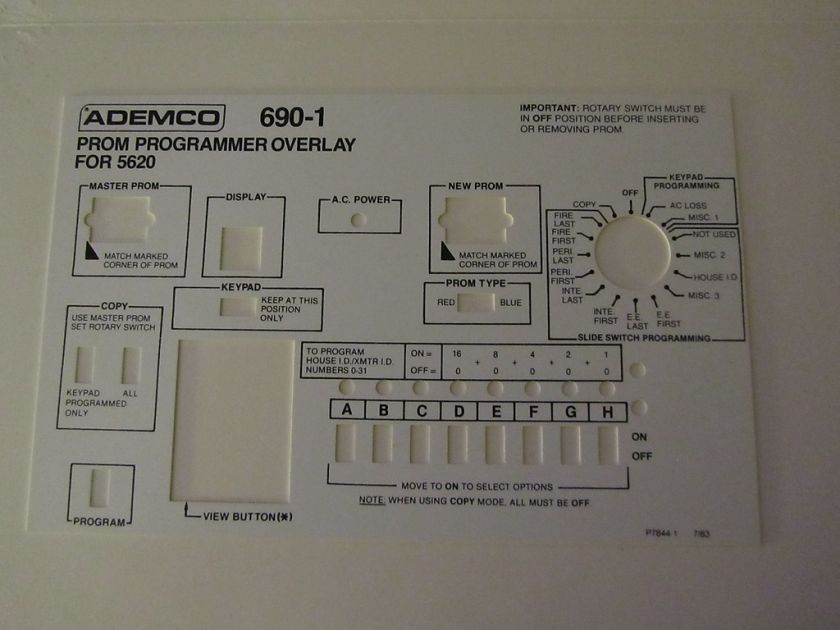 ADEMCO 690 1,690 2 Prom Programmer Overlays 2 of each {NEW}  