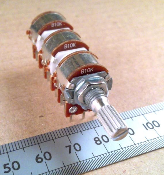 Way Pot, Six Gang Potentiometer, Linear and Log Types, Splined Shaft 