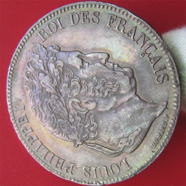 FRANCE 1834 A 5 FRANCS SILVER SHARP TONED XF 37mm CROWN PARIS MINT 