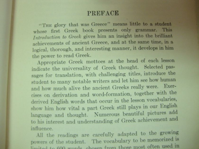 Introduction to Greek 1928 Language Study School Book  