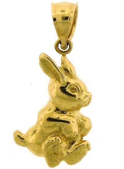 10K YELLOW GOLD BUNNY RABBIT ANIMAL CHARM GIFT PENDANT  