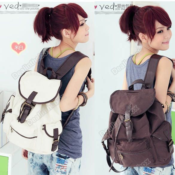 New Fashion Womens Bag Canvas Backpack /Bookbags Coffee Beige  