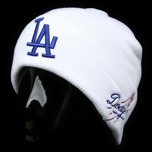 BEANIE Los Angeles LA Dodgers Baseball SKULL HAT WHITE  