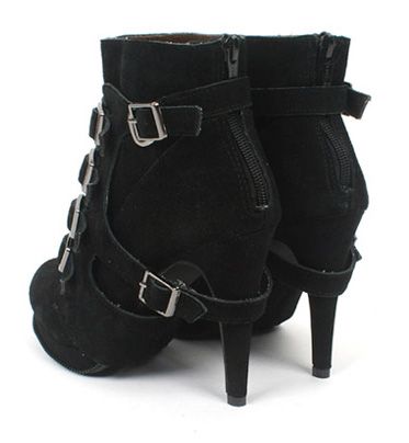 Women Leather suede buckle platform ankle booties boots  