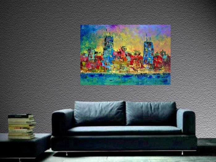   ORIGINAL OIL PAINTING CHICAGO WINDY CITY Eugenia Abramson FINE ART