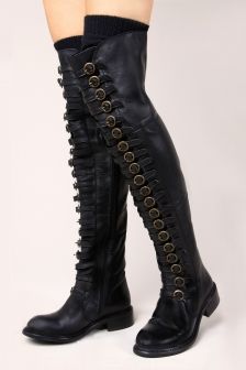   LEATHER BOOTS New OTK Buckle Thigh High Luichiny True Fit Shoes  