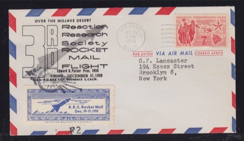 USA HAWAII 1959 ROCKET MAIL COVER MOJAVE TO NEW YORK  