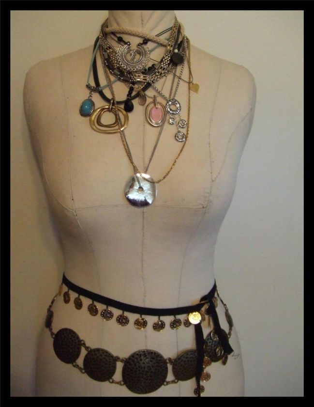   necklaces, 1 metal belt and 1 piece of coin ribbon 36 inches long