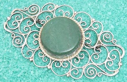 1930s Jose Anton Mexico Green Stone Lacy 925 Brooch Pin  