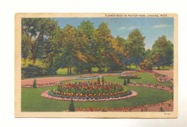 Flower Beds in Potter Park, LANSING, MICHIGAN POSTCARD  