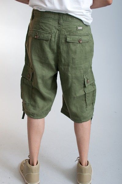   MENS LRG OLIVE GREEN SWIM IN LINEN BAGGY HIP HOP CARGO SHORTS SIZE 36