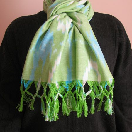 HAND MADE UZBEK NATURAL IKAT COTTON SCARF #5661 7882  