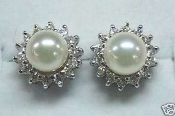 9mm White Akoya Pearl Earring Stud AAA  