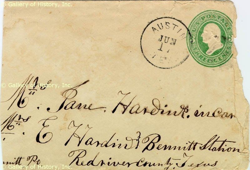 JOHN WESLEY HARDIN   AUTOGRAPH ENVELOPE SIGNED  