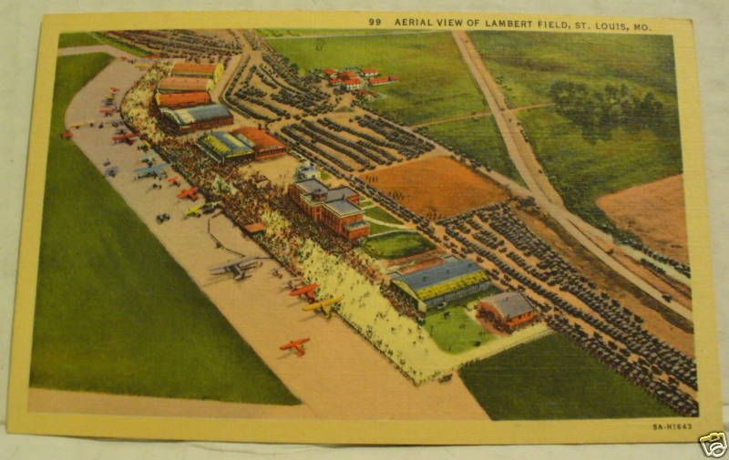 VINTAGE AERIAL VIEW LAMBERT FIELD ST LOUIS MO POSTCARD  