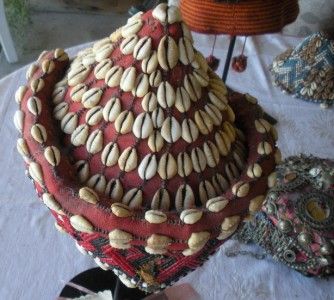 Antique African Royal Kuba womans hat known as mpaan  