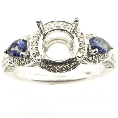 03CT F VS2 BLUE SAPPHIRE & DIAMOND SEMI MOUNT RING  