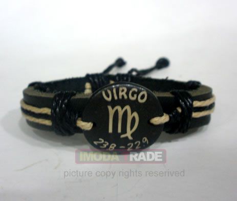 B039 Zodiac Virgo OX Bone Leather Bracelet Surfer Cuff  