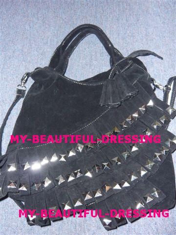 SALE MW006018   2 WAYS BLACK VELVET STUD BAG  