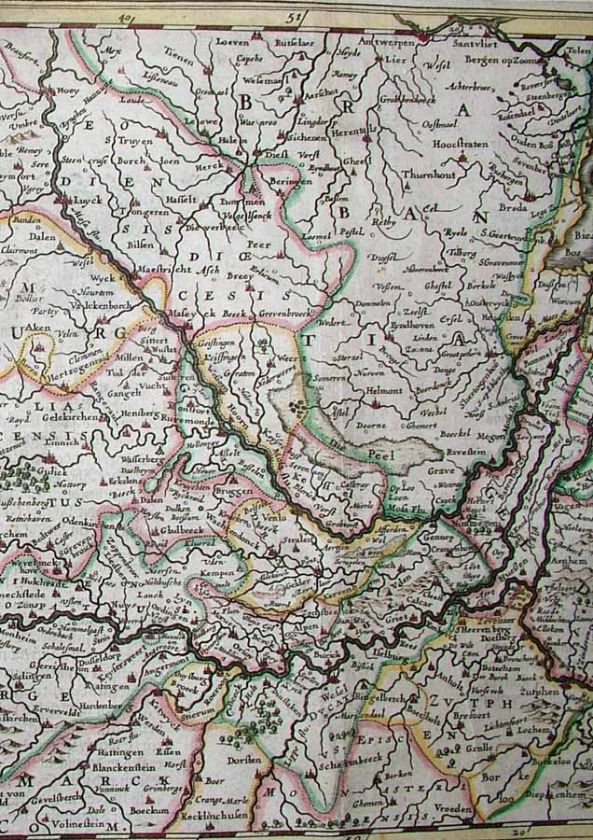 1633 Hondius Map COMPLETE COURSE OF THE RHINE Scarce  