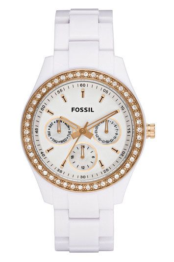 FOSSIL Womens Stella White Resin Rose Gold Watch ES2869  