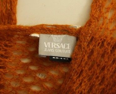 NEW VERSACE ORANGE NET KNIT ANGORA WOOL SCARF UNISEX  