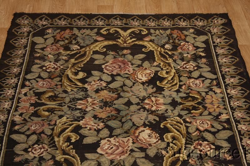 OVERWHELMING BLACK ANTIQUE 7X10 KILIM KELIM SHIRAZ PERSIAN ORIENTAL 