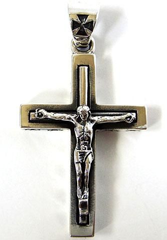 JESUS CROSS CRUCIFIX STERLING SILVER ROCK BIKER PENDANT  