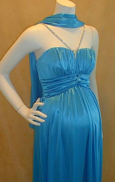 NEW Aqua Blue Satin Vneck Rhines Maternity Dress SMALL  