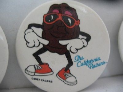 Vintage Lot of 4 California Raisins Buttons 1987 Collectible  