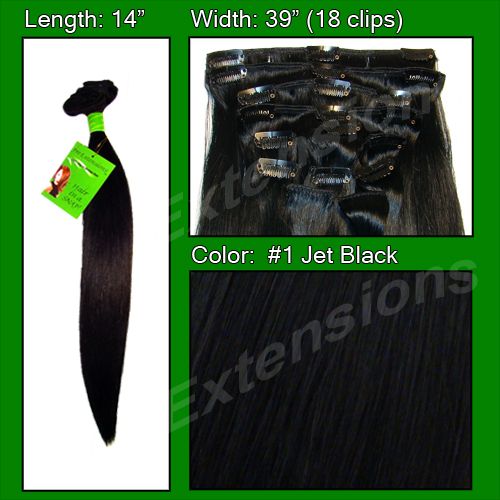 Jet Black Clip on in Human Hair Extensions 14 inch  