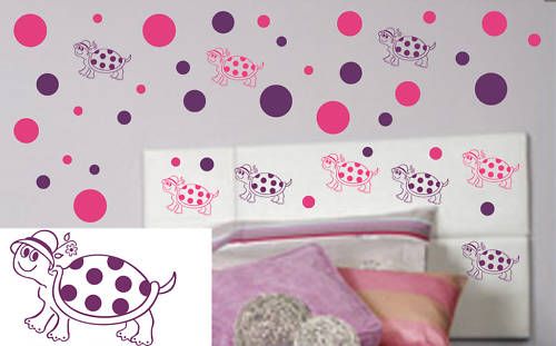 TURTLES AND POLKA DOTS VINYL WALL ART DECAL STICKER SET  