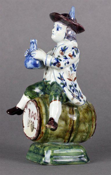 RARE ANTIQUE DUTCH DELFT FIGURAL SPIRIT CONTAINER DATED 1776  