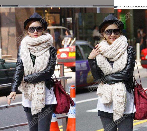 Lady Long Pashmina Soft Warm Knit Hood Cowl Warmer Winter Neck Scarf 