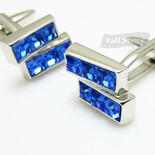   Wedding Gift Blue Square Dril Trapezoid Cufflinks Cuff Links  