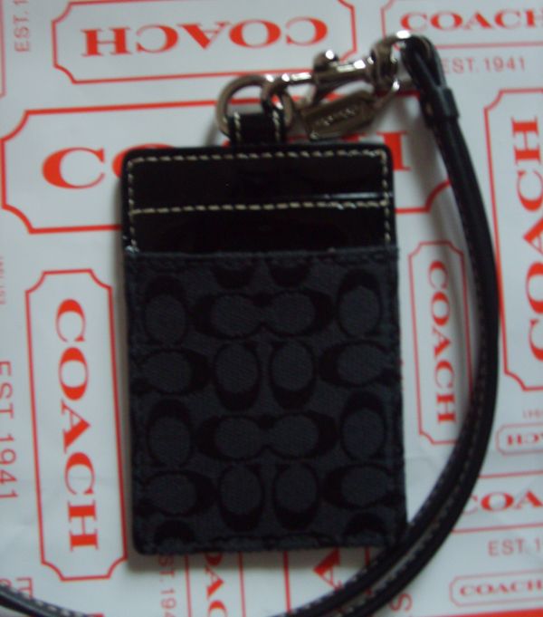 NWT COACH~ SIGNATURE ID Lanyard BADGE Holder BLACK F60357 New  