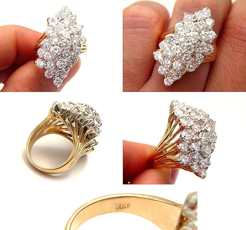 ESTATE VINTAGE RETRO 4CTW DIAMOND 14K SOLID GOLD COCKTAIL STATEMENT 