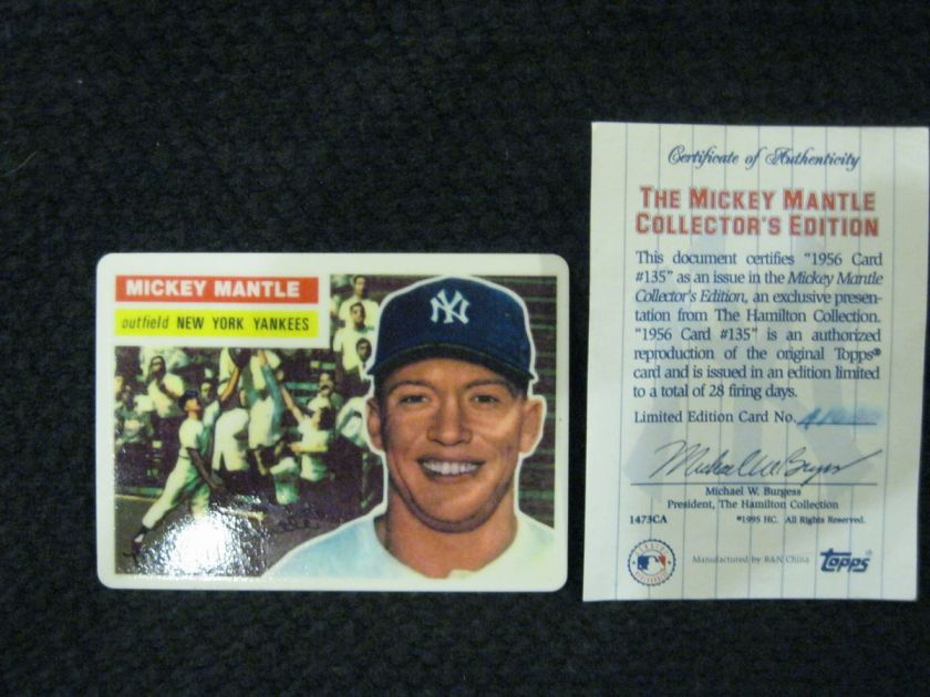 AUTHENTIC MICKEY MANTLE 1956 TOPPS PORCELAIN RELICA CARD WITH COA