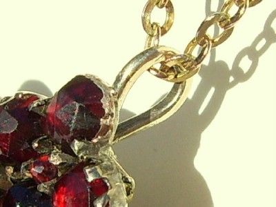 ANTIQUE GEORGIAN GARNET GOLD LOCKET BACK PENDANT &CHAIN  