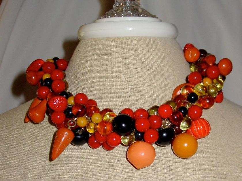 Vtg Hattie Carnegie Bakelite Fruit Necklace Banananas +  