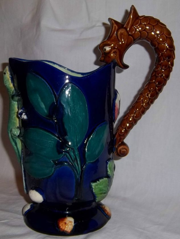 Mint Antique French Thomas Sergent Palissy Majolica Pitcher  