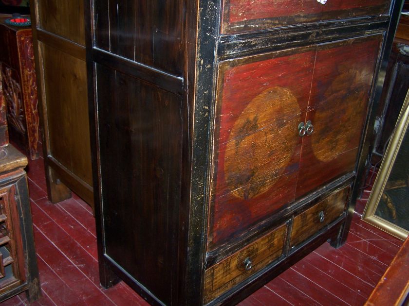 Chinese Antique Painted Shanxi Cabinet 4/Drs 2/Drawers  